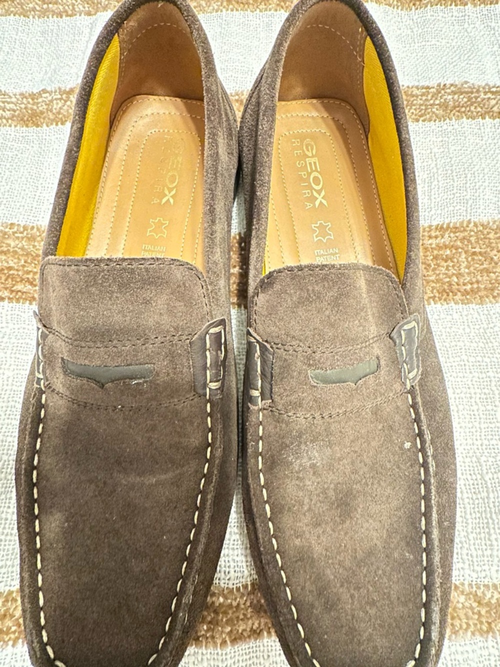 Geox Brown Suede Slip-On Loafers with Contrast Stitching